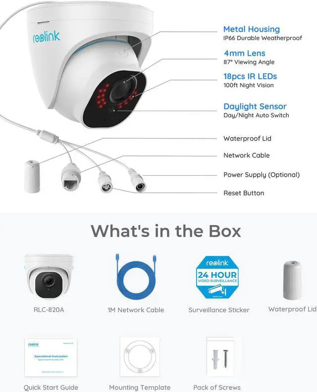 Alt view image 7 of 14 - Reolink RLC-820A, 4K 8MP Outdoor Security Camera, Smart Human/Vehicle Detection PoE IP Camera Work with Google Assistant Audio Dome, 256GB Micro SD (not Included) Storage for 24/7 Recording