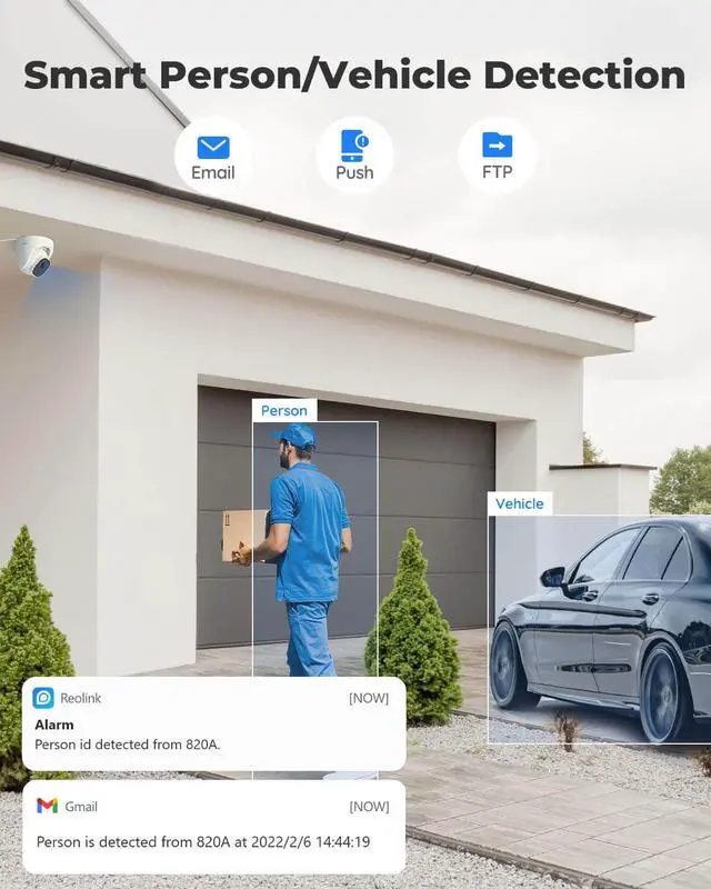 Alt view image 3 of 7 - Reolink RLC-820A-2PACK, 4K 8MP Outdoor Security Camera, Smart Human/Vehicle Detection PoE IP Camera Work with Google Assistant Audio Dome, 256GB Micro SD (not Included) Storage for 24/7 Recording