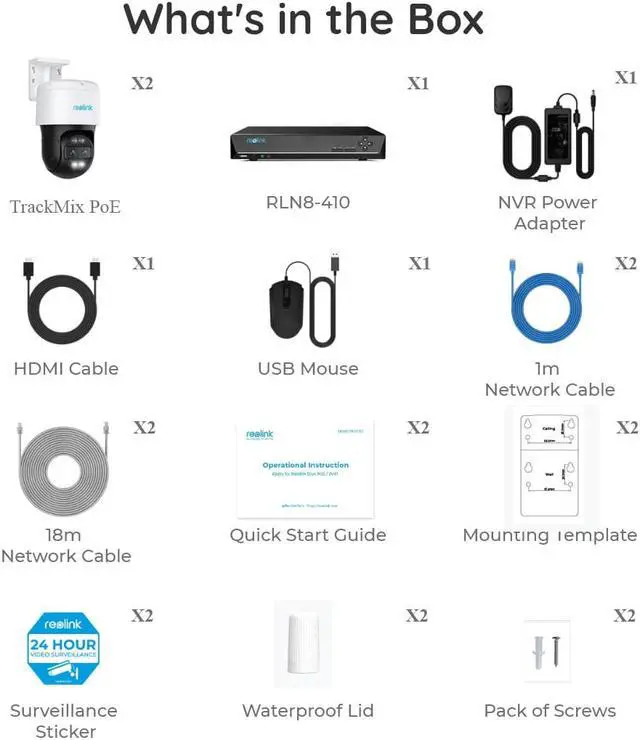 Alt view image 7 of 7 - REOLINK 8CH 4K PTZ Security System, 2pcs Trackmix PoE, IP PoE Outdoor Cameras 6X Hybrid Zoom, Auto Tracking, Human/Vehicle/Pet Detection +1pc RLN8-410 8CH NVR with Built-in 2TB HDD H.265