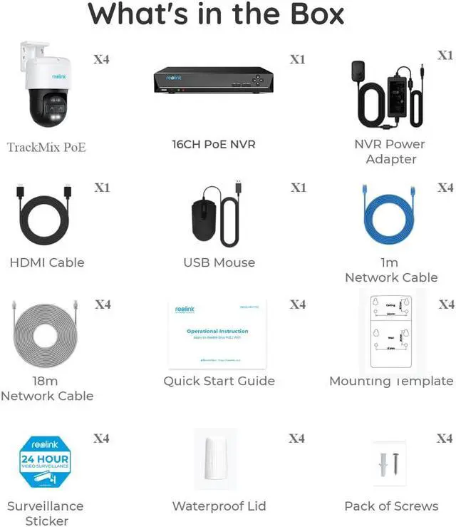 Alt view image 7 of 7 - REOLINK 16CH 4K PTZ Security System, 4pcs Trackmix PoE, IP PoE Outdoor Cameras 6X Hybrid Zoom, Auto Tracking, Human/Vehicle/Pet Detection +1pc RLN16-410 8CH NVR with Built-in 4TB HDD H.265