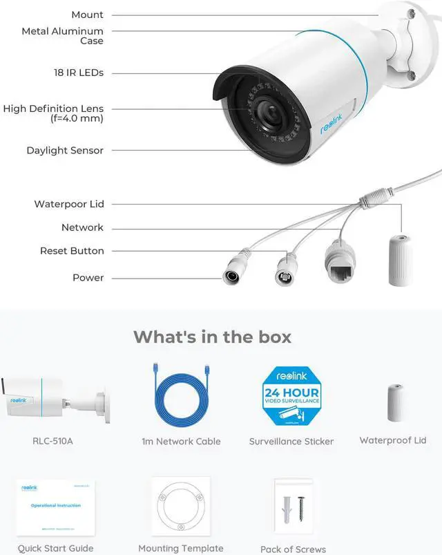 Alt view image 7 of 7 - REOLINK 4pcs RLC-510A, 5MP Security IP PoE Camera, Surveillance Outdoor/Indoor, Human/Vehicle Detect, 100Ft IR Night Vision, Work with Smart Home&Reolink NVRs, Up to 256GB Micro SD Card