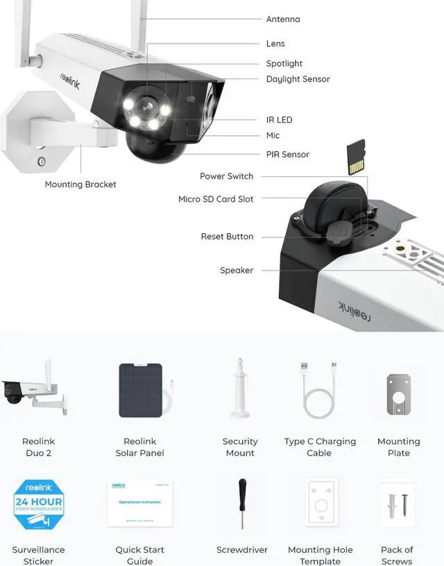 Alt view image 7 of 7 - REOLINK  Duo 2+Solar Panel (6W) +Free 32G SD, 6MP Security Camera Outdoor Wireless, Dual Lens Solar Security Camera with 180° View, 2.4/5GHz WiFi, Color Night Vision, Human/Car Detection, No Extra Fee