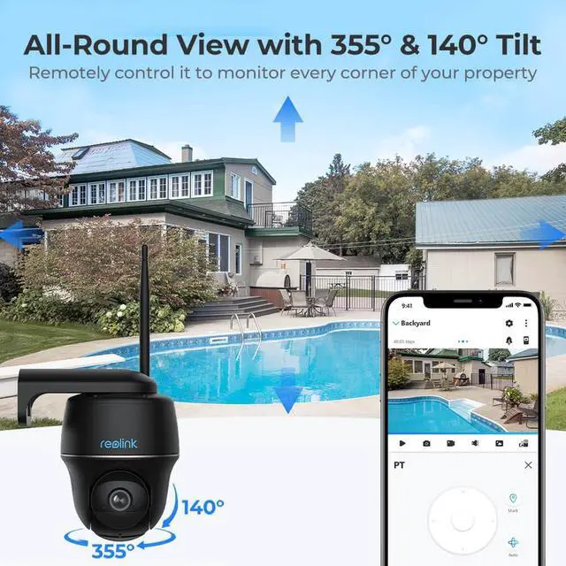 Alt view image 4 of 7 - Reolink 5MP Pan Tilt 2.4/5GHz WIFI Outdoor Security Battery-Powered Camera, Smart Person/Vehicle Detect, 2-way Audio, PIR Motion Support Google Assistant - Argus Series Cam+Solar Panel - Black