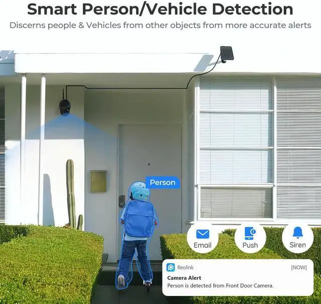 Alt view image 5 of 7 - Reolink 5MP Pan Tilt 2.4/5GHz WIFI Outdoor Security Battery-Powered Camera, Smart Person/Vehicle Detect, 2-way Audio, PIR Motion Support Google Assistant - Argus Series Cam+Solar Panel - Black