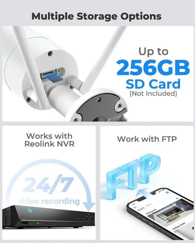 Alt view image 5 of 8 - Reolink 5MP HD Smart Human/Vehicle Detection 2.4G/5Ghz WiFi Camera, work with Google Assistant, Time-Lapse, 256GB Micro SD Storage (not Included) for 24/7 Recording, RLC-510WA