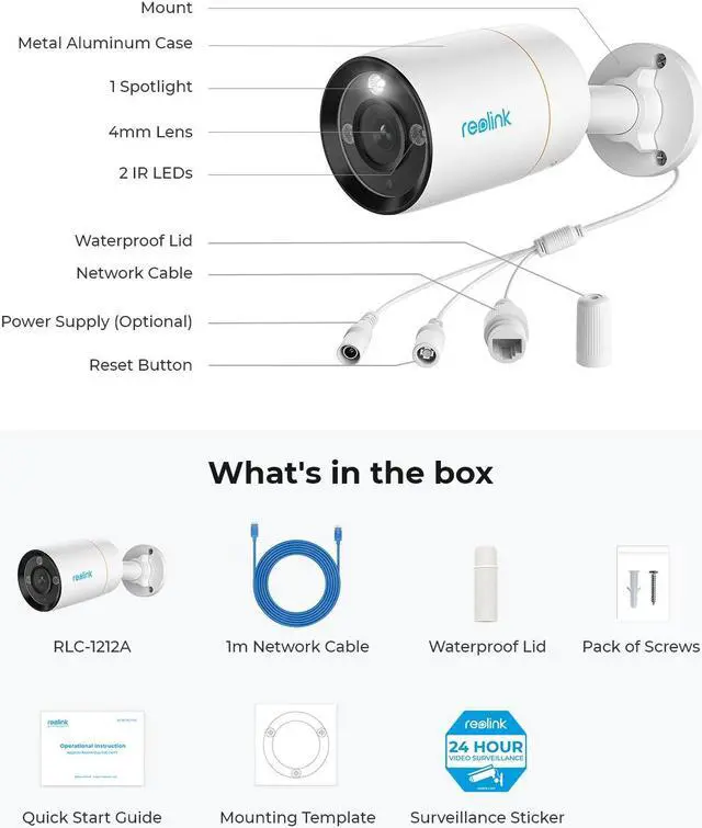 Alt view image 7 of 14 - Reolink 12MP Ultra HD PoE Outdoor Security Camera, Color Night Vision, Human/Vehicle Detection, Two Way Talk, Timelapse, Work with Smart Home Support Micro SD Card(Max.256G)/NVR/FTP - RLC-1212A