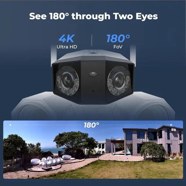 Alt view image 2 of 7 - Reolink Duo Floodlight WiFi Wireless Camera, 4K Dual-Lens, 2.4G/5GHz WiFi, 180 FOV, Smart Human/Vehicle/Pet Detection, Color Night Vision, Outdoor Security Camera