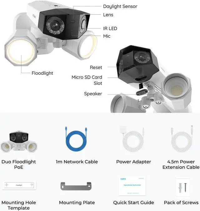 Alt view image 7 of 7 - REOLINK Duo Floodlight PoE Wired Camera, 4K Floodlight, 180 Degree Ultra-Wide Angle, Human/Vehicle/Pet Alerts, 1800 Lumen Floodlights, Two Way Talk, for PoE Security Camera System Outdoor