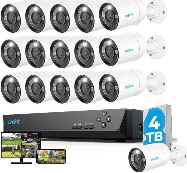 Reolink 16CH 6K PoE Security Camera System, 16pcs 12MP IP Camera Human/Car Detect, IP66 Waterproof +1pc 16CH H.265 NVR Pre-Installed 4TB HDD (Include 16pcs 18M Cat5 Cables) - RLK16-1212B16-A