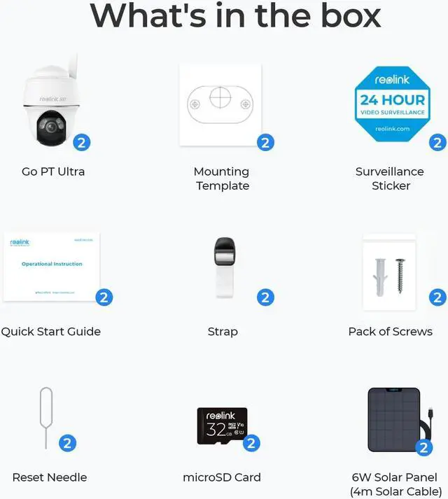 Alt view image 7 of 7 - Reolink 2pcs Go PT Ultra With Black Solar Panel 2 4K 8MP Wireless 4G LTE PT Battery Camera with Color Night Vision