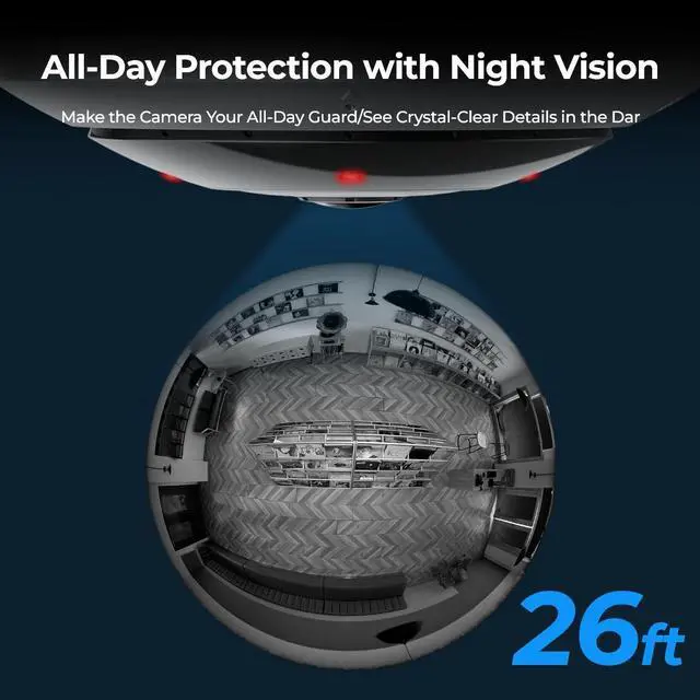 Alt view image 4 of 7 - Reolink  Black FE-P and White FE-P 6MP 360° Panoramic Indoor PoE Fisheye Camera with Built-in Siren & Two-Way Audio