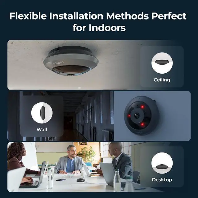Alt view image 2 of 7 - Reolink  Black FE-P and White FE-P 6MP 360° Panoramic Indoor PoE Fisheye Camera with Built-in Siren & Two-Way Audio