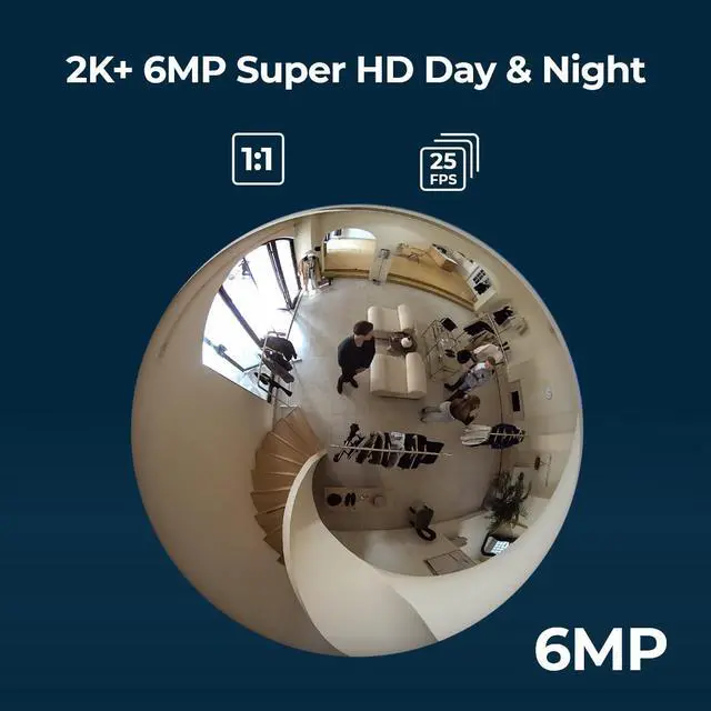 Alt view image 3 of 7 - Reolink  2pcs FE-W 360° Panoramic Indoor WIFI Fisheye Camera with 6MP SHD, Built-in Siren & Two-Way Audio