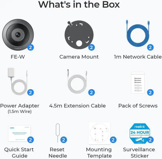 Alt view image 7 of 7 - Reolink  2pcs FE-W 360° Panoramic Indoor WIFI Fisheye Camera with 6MP SHD, Built-in Siren & Two-Way Audio