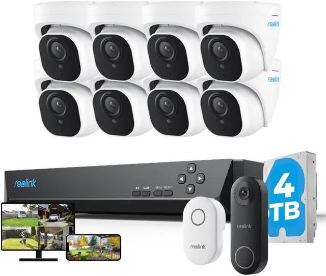 Main image of Reolink RLK16-820D8-A with Video Doorbell WiFi, 16 Channel Outdoor PoE Security Camera System, Night Vision, Pre-Installed with 4TB HDD, 8pcs 4K IP Camera