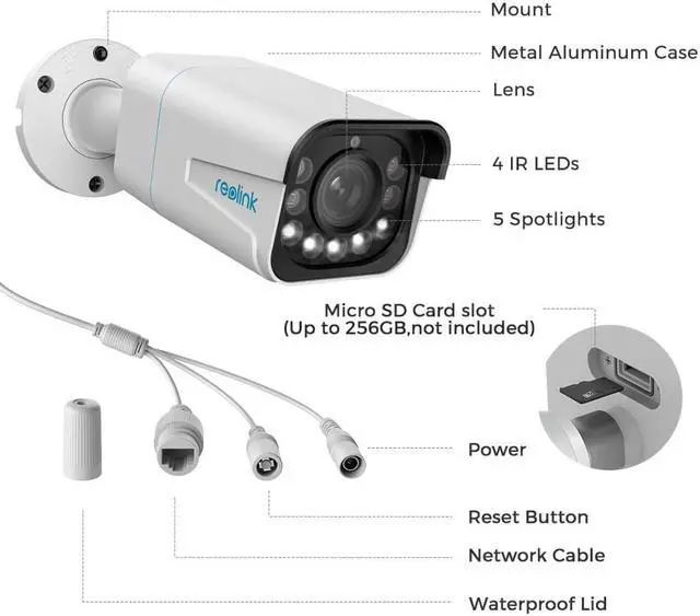 Alt view image 6 of 7 - REOLINK 4K PoE Security Outdoor IP Camera with Human/Vehicle Detection, 5X Optical Zoom, Motion Spotlight, Color Night Vision, Time-Lapse, Two-Way Talk, 256GB SD Card(Not Included) Storage, RLC-811A