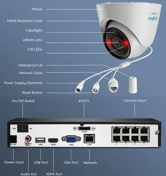 Alt view image 6 of 7 - REOLINK 12MP 8CH PoE Security System, 4pcs H.265 12MP Domes Cameras Wired, Person/Vehicle/Pet Detection 2-Way Talk Spotlights Color Night Vision, 8CH NVR with 2TB HDD-RLK8-1200D4-A