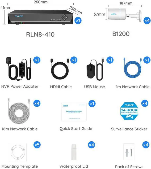 Alt view image 7 of 7 - REOLINK 8CH 12MP PoE Security System, 4pcs H.265 12MP Bullet Cameras Wired, Person/Vehicle/Pet Detection 2-Way Talk Spotlights Color Night Vision, 8CH NVR with 2TB HDD, RLK8-1200B4-A 4