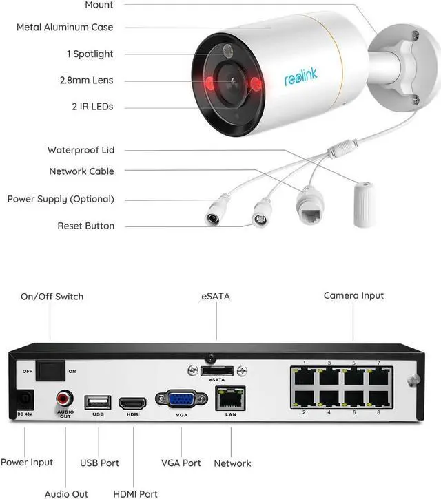 Alt view image 6 of 7 - REOLINK 8CH 12MP PoE Security System, 4pcs H.265 12MP Bullet Cameras Wired, Person/Vehicle/Pet Detection 2-Way Talk Spotlights Color Night Vision, 8CH NVR with 2TB HDD, RLK8-1200B4-A 4