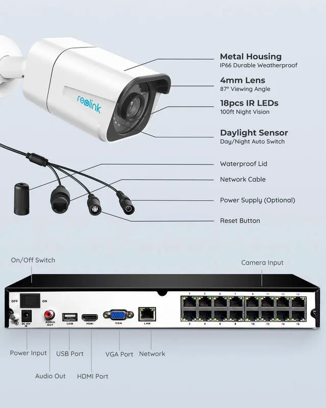 Alt view image 6 of 7 - Reolink 4K Security Camera System, 8pcs H.265 4K PoE Security Cameras Wired with Basic Person Vehicle Detection, 8MP/4K 16CH NVR with 4TB HDD for 24-7 Recording - RLK16-800B8