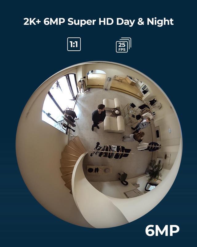 Alt view image 5 of 7 - REOLINK WiFi Fisheye Camera, 2K+ 6MP 360° Panorama, 2.4/5GHz WiFi Indoor Security Camera, Person Motion Detection, 2-Way Audio, Multiple Panoramic Display Views, Ceiling/Wall/Desk Mount, FE-W (White)