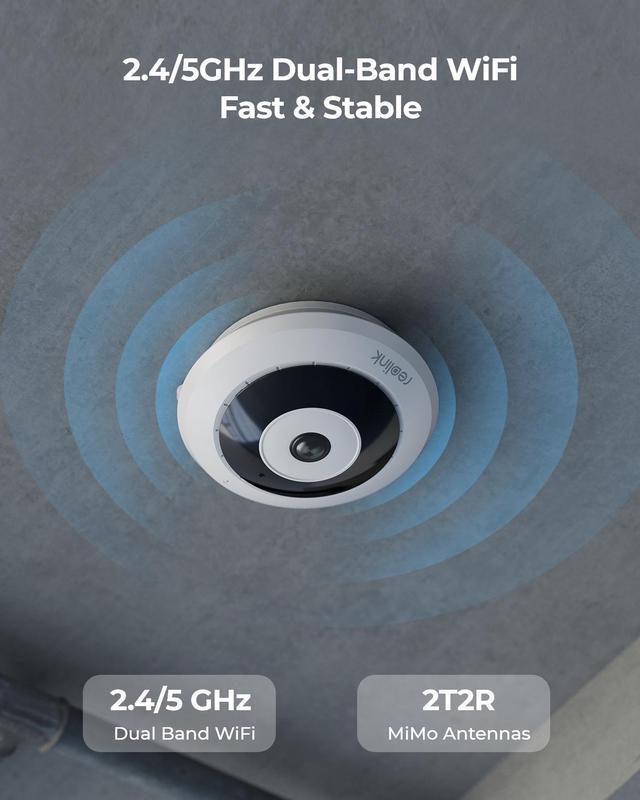 Alt view image 3 of 7 - REOLINK WiFi Fisheye Camera, 2K+ 6MP 360° Panorama, 2.4/5GHz WiFi Indoor Security Camera, Person Motion Detection, 2-Way Audio, Multiple Panoramic Display Views, Ceiling/Wall/Desk Mount, FE-W (White)