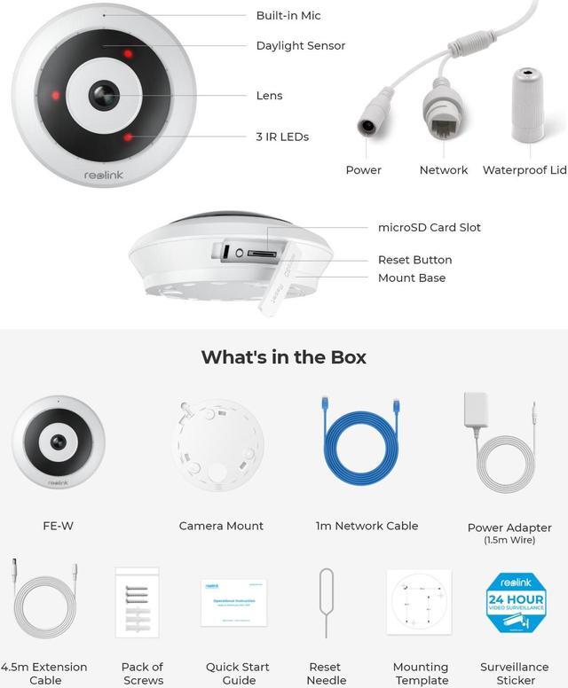 Alt view image 7 of 7 - REOLINK WiFi Fisheye Camera, 2K+ 6MP 360° Panorama, 2.4/5GHz WiFi Indoor Security Camera, Person Motion Detection, 2-Way Audio, Multiple Panoramic Display Views, Ceiling/Wall/Desk Mount, FE-W (White)