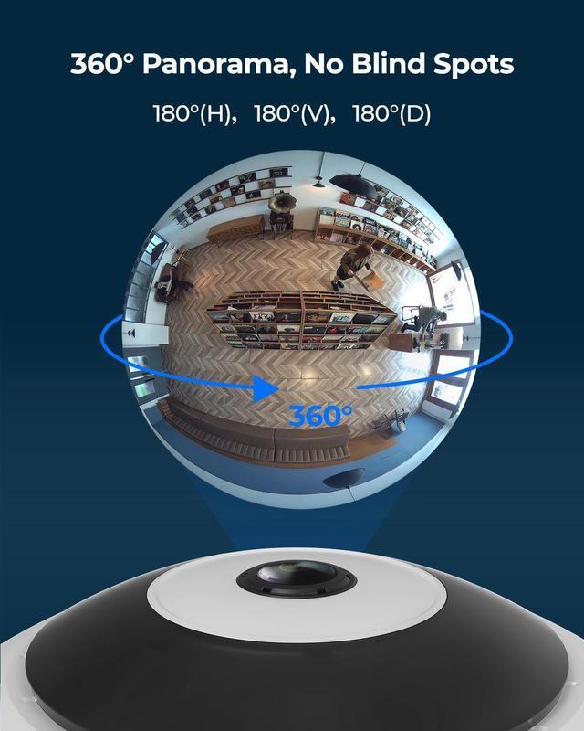 Alt view image 2 of 7 - REOLINK WiFi Fisheye Camera, 2K+ 6MP 360° Panorama, 2.4/5GHz WiFi Indoor Security Camera, Person Motion Detection, 2-Way Audio, Multiple Panoramic Display Views, Ceiling/Wall/Desk Mount, FE-W (White)