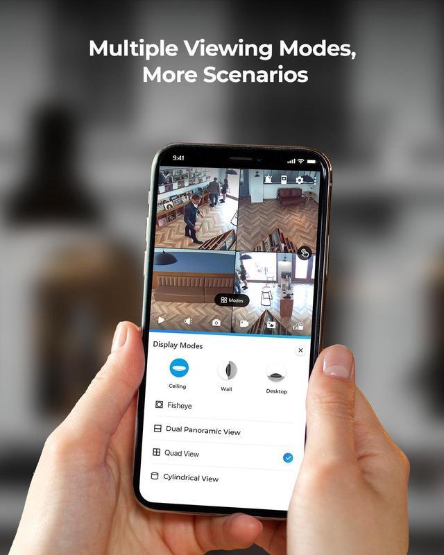Alt view image 6 of 7 - REOLINK WiFi Fisheye Camera, 2K+ 6MP 360° Panorama, 2.4/5GHz WiFi Indoor Security Camera, Person Motion Detection, 2-Way Audio, Multiple Panoramic Display Views, Ceiling/Wall/Desk Mount, FE-W (White)