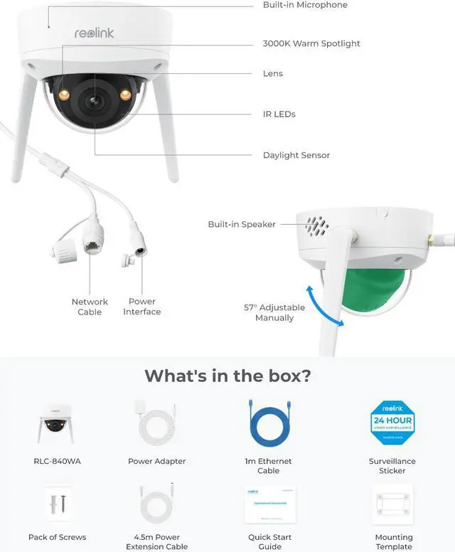 Alt view image 7 of 7 - REOLINK 4K Wi-Fi 6 Security Camera with 125° Viewing Angle, Outdoor Camera with IK10 Vandal-Proof, Color Night Vision, Smart Detection, Two-Way Audio, Local Storage, Non-PT Cam, RLC-840WA