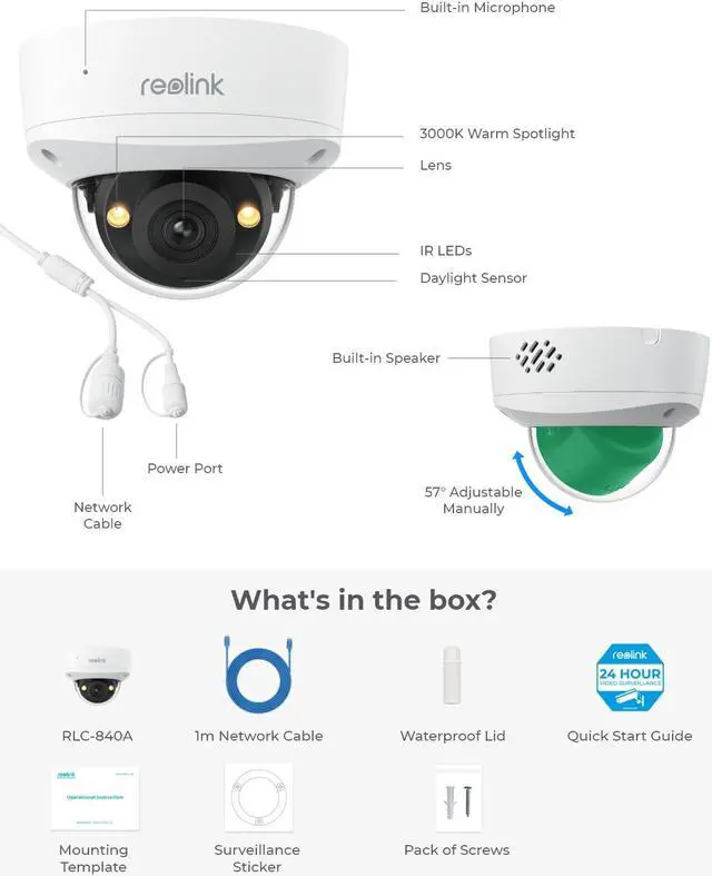 Alt view image 7 of 7 - REOLINK RLC-840A 4K PoE IP Camera 125 Degree, Color Night Vision with 3000K Spotlight, IK10 Vandal Proof, Human/Vehicle/Animal Smart Detection, 2 Way Talk, Up to 256GB microSD Card