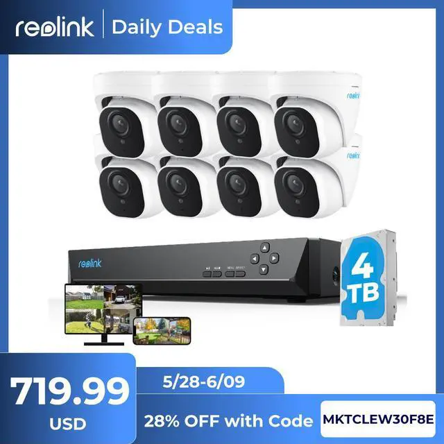 Main image of Reolink 4K Security Camera System, 8pcs H.265 4K PoE Security Cameras Wired with Basic Person Vehicle Detection, 8MP/4K 16CH NVR with 4TB HDD for 24-7 Recording - RLK16-800D8
