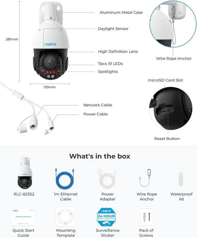 Alt view image 7 of 7 - Reolink Smart 4K PTZ PoE Security Camera with 16X 3D Optical Zoom Auto Tracking Spotlights Color Night Vision Support Person/Vehicle/Animal Detection Two-Way Audio 24/7 Recording
