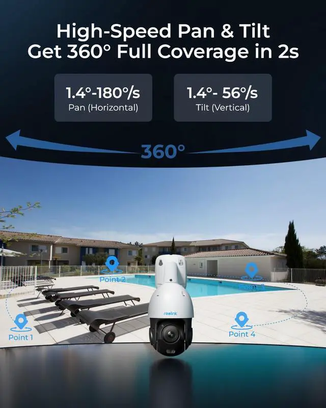 Alt view image 2 of 7 - Reolink RLC-823S1 4K 8MP PoE Camera 360° Auto-Tracking with 5X Optical Zoom Color Night Vision Person/Vehicle/Animal Detection IP66 Weatherproof Pan Tilt Camera