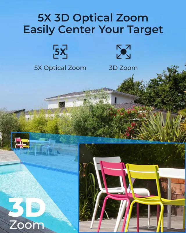 Alt view image 3 of 7 - Reolink RLC-823S1 4K 8MP PoE Camera 360° Auto-Tracking with 5X Optical Zoom Color Night Vision Person/Vehicle/Animal Detection IP66 Weatherproof Pan Tilt Camera