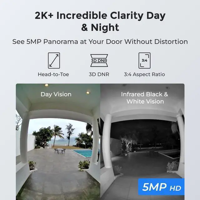 Alt view image 2 of 7 - Reolink 5MP Video Doorbell WiFi with Chime Smart 2K+ Package Person Detection 2.4/5GHz Dual Band Wi-Fi Doorbell Camera Works with Reolink NVRs 24/7 Recording