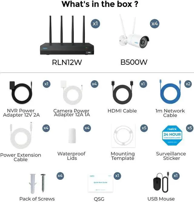 Alt view image 7 of 7 - Reolink RLK12-500WB4 5MP WiFi Surveillance Cameras System with 24/7 Recording, 4Pcs 2K+ Security IP Camera 12CH NVR with 1TB HDD Smart Person Vehicle Animal Detection