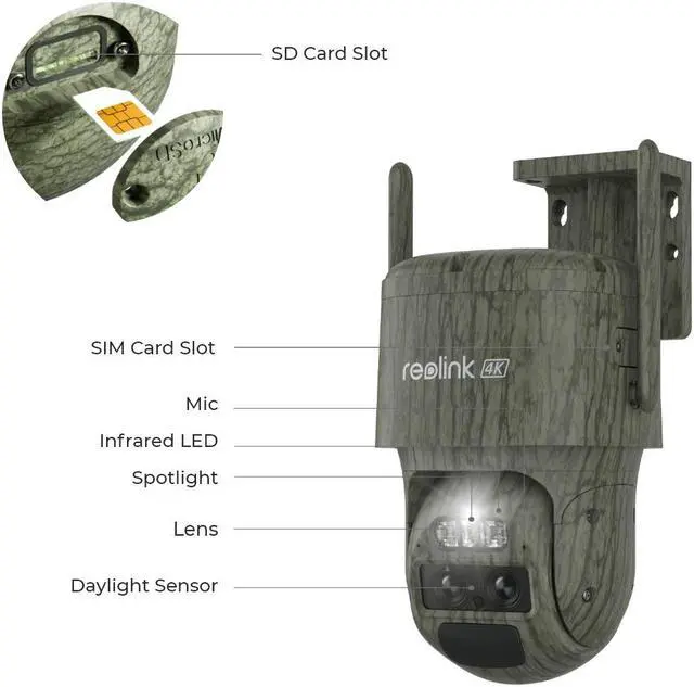 Alt view image 7 of 7 - Reolink TrackMix LTE-C 4K Dual Lens Cellular Trail Security Camera, 4G LTE, Auto Tracking No WiFi Battery Camera with 6X Hybrid Zoom, No-Glow IR, IP66 for Wildlife