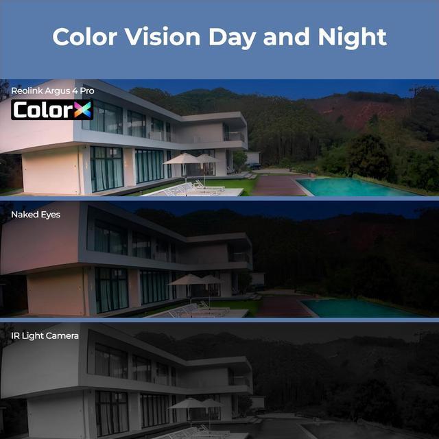 Alt view image 4 of 7 - Reolink Argus 4 Pro 4K Solar Security Camera, ColorX Night Vision, 180° Blindspot-Free View, Wireless Outdoor Camera with Dual-Band Wi-Fi 6, Smart AI Detection, Home Hub Compatible
