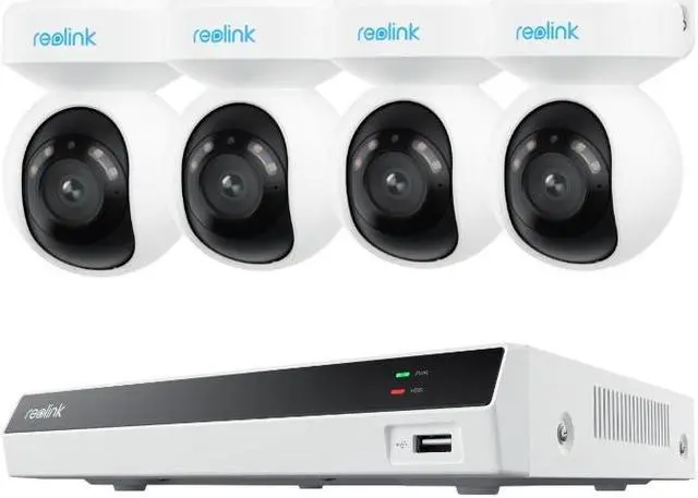 Main image of Reolink RLK8-800PT4 PoE PT Outdoor Surveillance System 4K Color Night Vision 360° Coverage with Auto Tracking Human/Vehicle/Animal Detection 8-Channel 2TB NVR 24/7 Recording