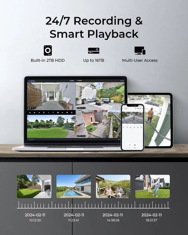 Alt view image 5 of 7 - Reolink RLK8-800PT4 PoE PT Outdoor Surveillance System 4K Color Night Vision 360° Coverage with Auto Tracking Human/Vehicle/Animal Detection 8-Channel 2TB NVR 24/7 Recording