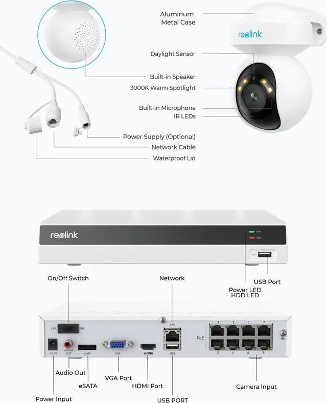 Alt view image 6 of 7 - Reolink RLK8-800PT4 PoE PT Outdoor Surveillance System 4K Color Night Vision 360° Coverage with Auto Tracking Human/Vehicle/Animal Detection 8-Channel 2TB NVR 24/7 Recording