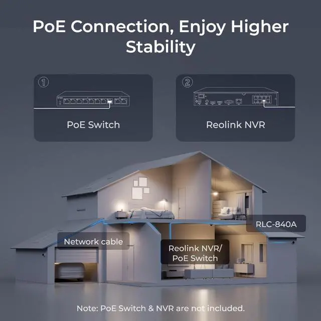 Alt view image 3 of 7 - REOLINK RLC-840A 2pcs Cameras 4K PoE IP Camera 125 Degree, Color Night Vision with 3000K Spotlight, IK10 Vandal Proof, Human/Vehicle/Animal Smart Detection, Up to 256GB microSD Card