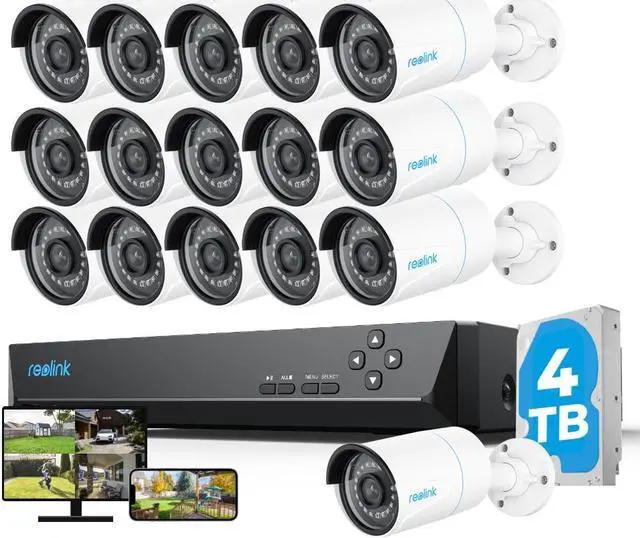 Main image of Reolink 16CH PoE Security Camera System, 16pcs 5MP IP Camera Human/Car Detect, IP66 Waterproof +1pc 16CH H.265 NVR Pre-Installed 4TB HDD (Include 16pcs 18M Cat5 Cables) - RLK16-510B16-A