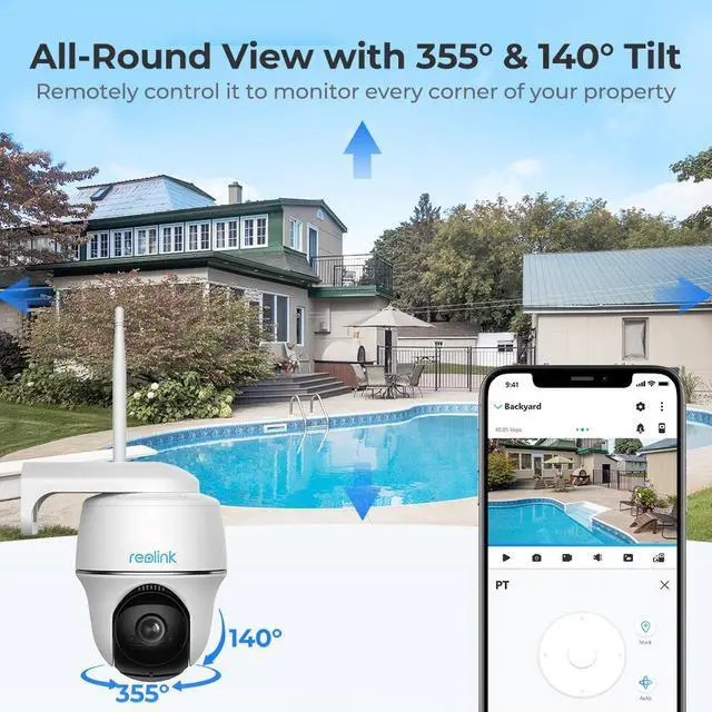 Alt view image 4 of 7 - Reolink Home Hub with 2x Argus PT and Solar Panel 5MP Wireless Wi-Fi Solar Battery Camera with Pan & Tilt Color Night Vision, White