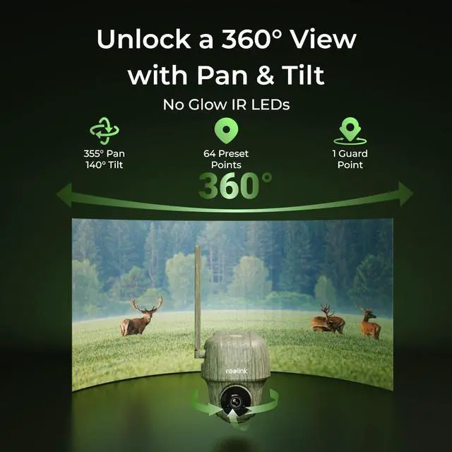 Alt view image 4 of 7 - Reolink Cellular Trail Camera Wireless Outdoor, 3G/4G LTE, Solar Powered Game Camera with 360° Pan Tilt, 2K Night Vision, Smart Motion Activated, No-Glow IR, No WiFi - Go Ranger PT+Solar Panel