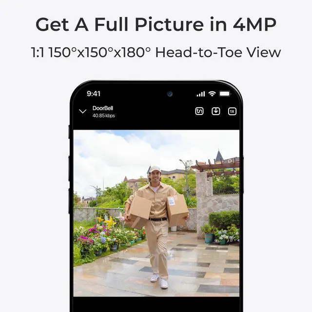 Alt view image 2 of 7 - Reolink Video Doorbell Battery - 2K Dual-Band Wi-Fi Battery Doorbell with 1:1 Head-to-Toe View, Person/Vehicle/Package Detection, IP65 Weatherproof White