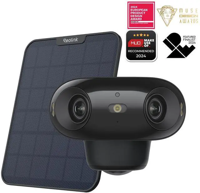 Main image of Reolink Argus 4 Pro with With 6W White Solar Panel 4K Battery Camera ColorX Night Vision, 180° Blindspot-Free View, Outdoor Camera with Dual-Band Wi-Fi 6, Smart AI Detection, Home Hub Compatible Black
