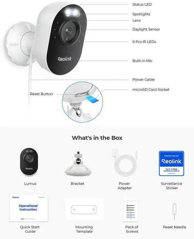 Alt view image 7 of 7 - Outdoor Security Camera with Spotlight, Reolink Lumus 1080P HD Plug-in WiFi Camera for Home Security System, PIR Motion Detection, Two-Way Talk and Siren Alarm, Waterproof, Micro SD Card Slot Storage