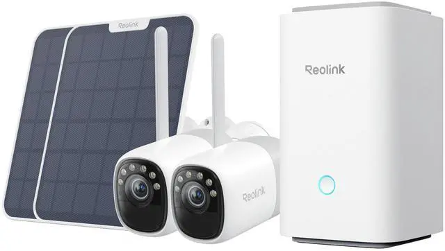 Main image of Reolink Home Hub with 2-Pack Reolink Altas+Solar Panel 2, 2K Battery Wi-Fi Security System, Wi-Fi 6, ColorX Night Vision, 10s Pre-recording, Bullet Camera with 540 days of Battery Life